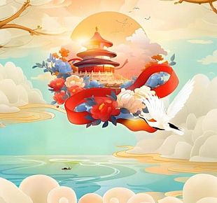 壮丽的自然风光中,巍峨的山峦耸立入云,碧绿的森林覆盖着大地